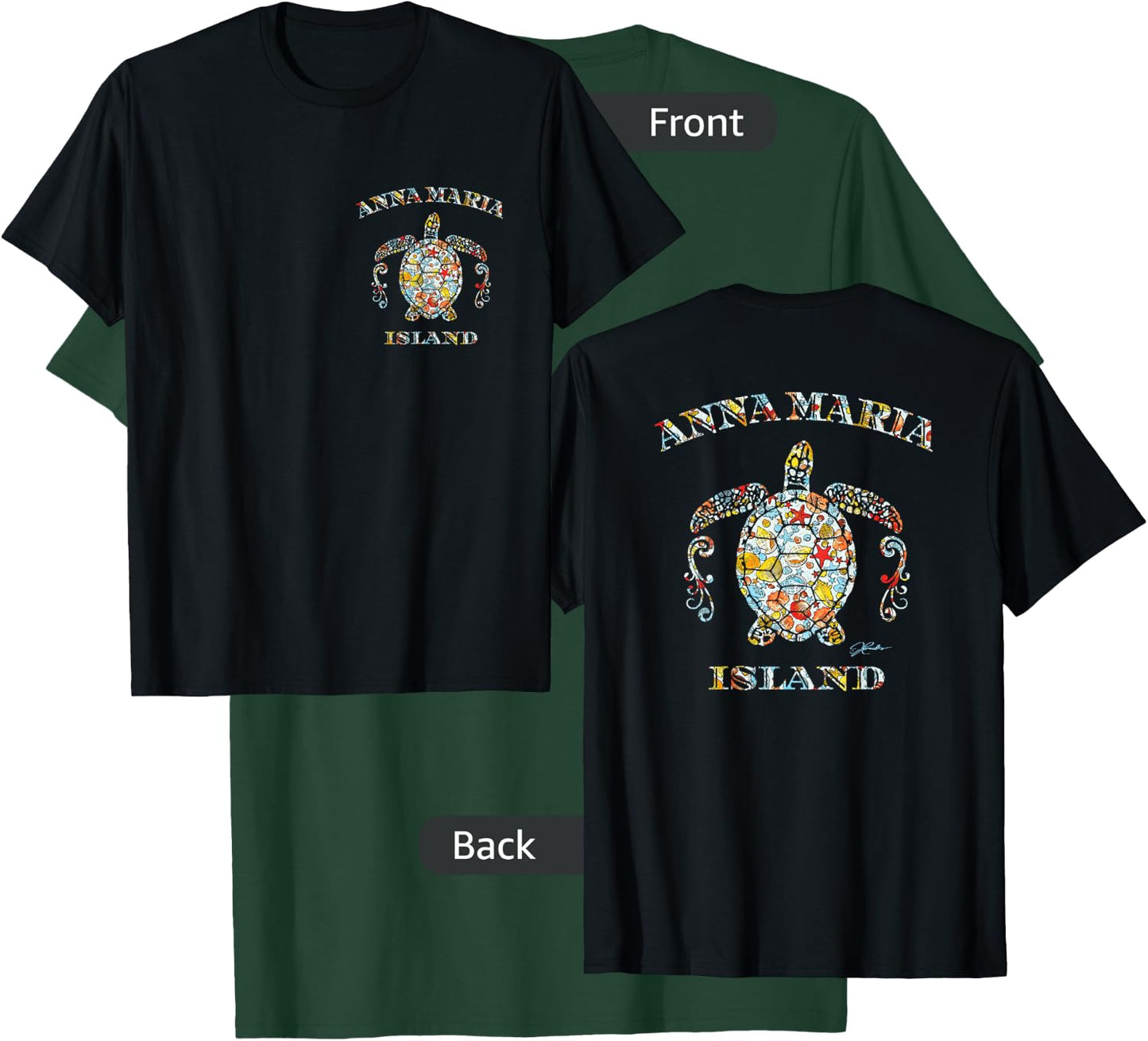 JCombs: Anna Maria Island, Sea Turtle w/ Seashells (2-Sided) T-Shirt - T-Shirt | Forest