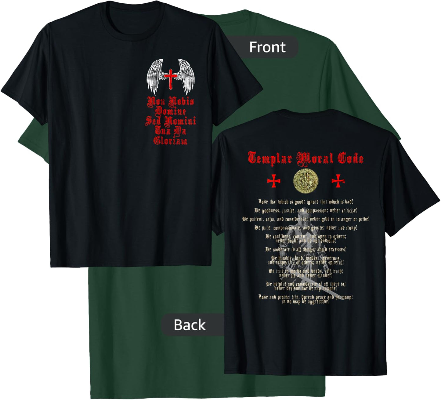Knights Templar Moral Code Holy Cross Wings Red Crusader T-Shirt - T-Shirt | Forest