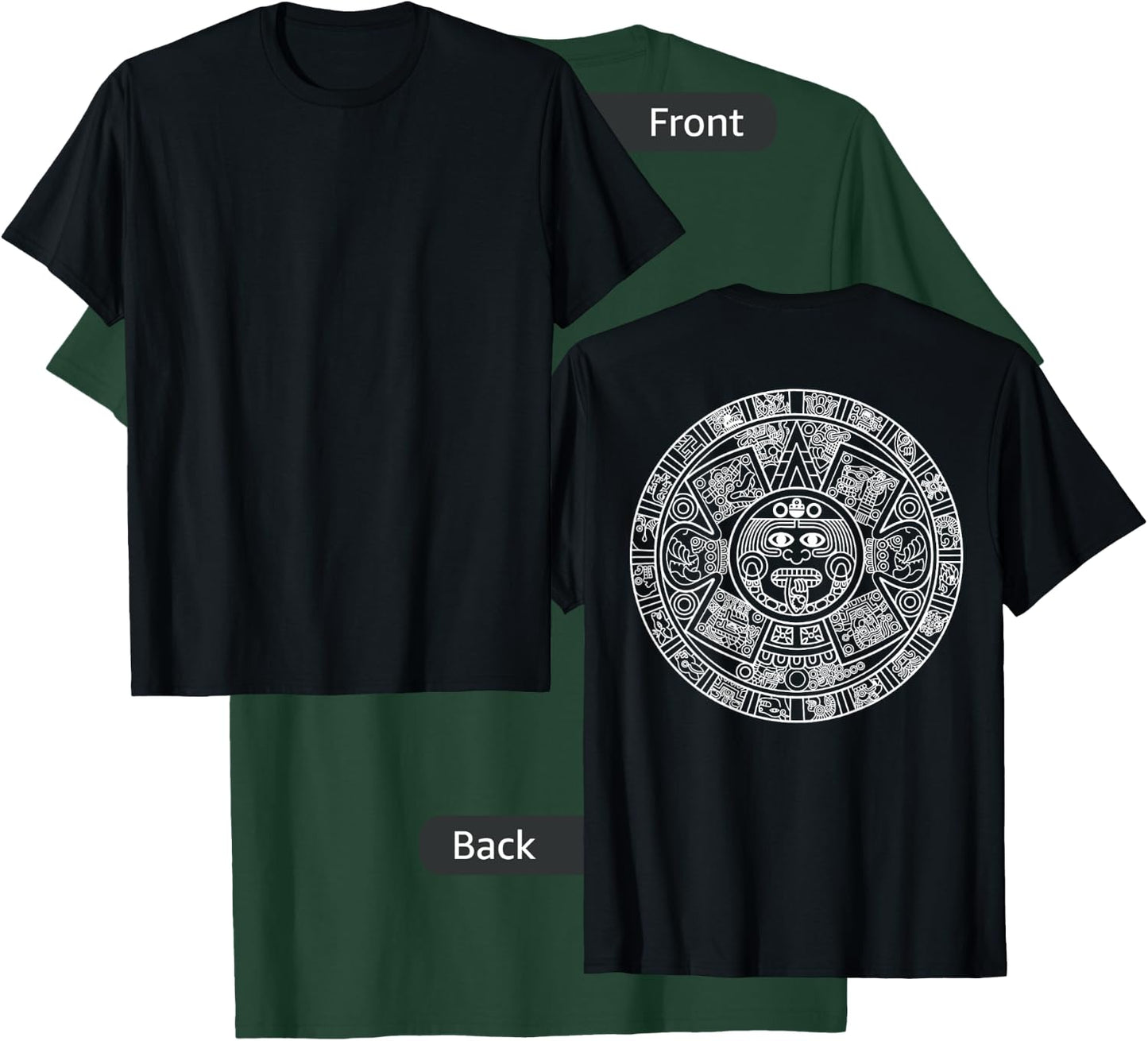 Aztec Calendar - Mexica Mayan Sun Stone Symbol Back Print T-Shirt - T-Shirt | Forest