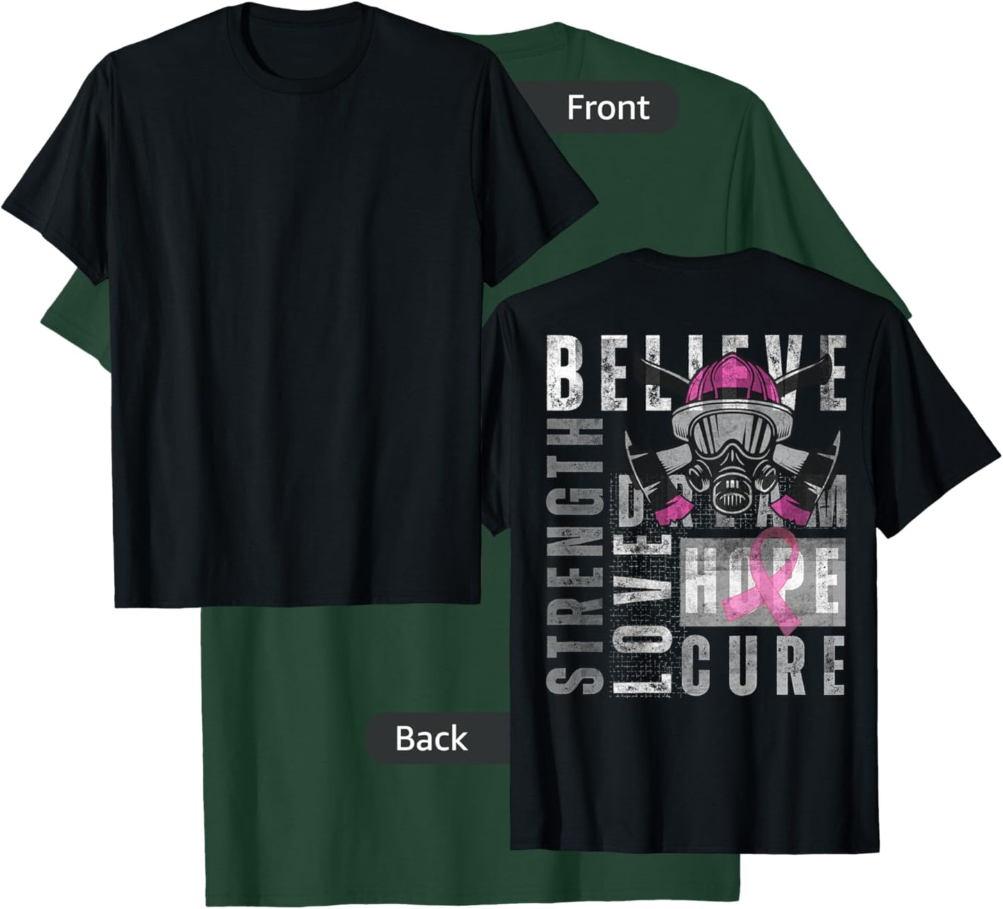 Tackle Breast Cancer Pink Ribbon firefighter Side back Retro T-Shirt - T-Shirt | Forest
