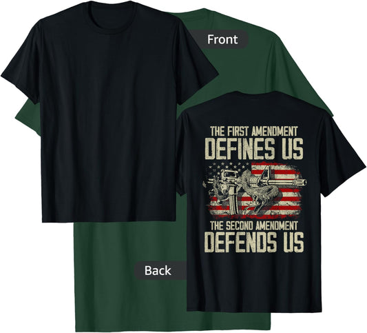 The First Amendment defines us American Flag (On Back) T-Shirt - T-Shirt | Forest