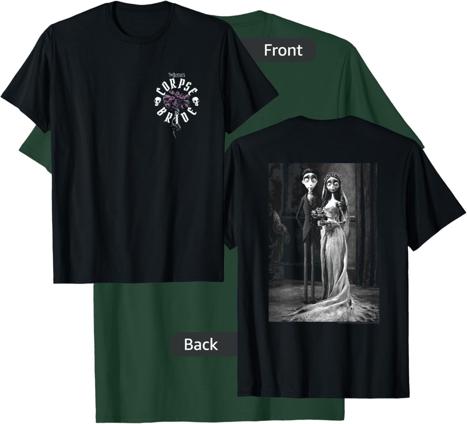 Corpse Bride Front and Back Victor Emily Marriage Movie T-Shirt - T-Shirt | Forest