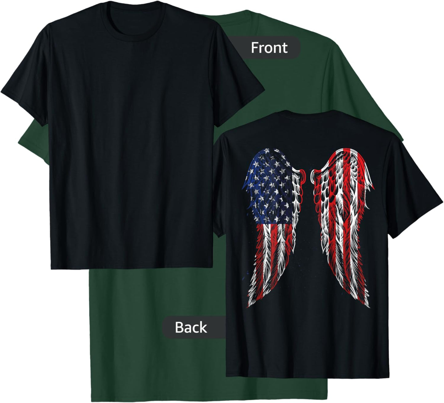 Angel Wings American Flag Patriotic USA on The Back T-Shirt - T-Shirt | Forest