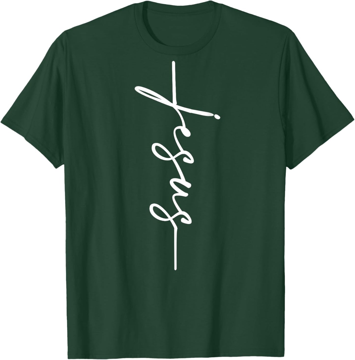 Jesus Cursive Writing Cross Jesus Vertical Cross ART ON BACK T-Shirt - T-Shirt | Forest