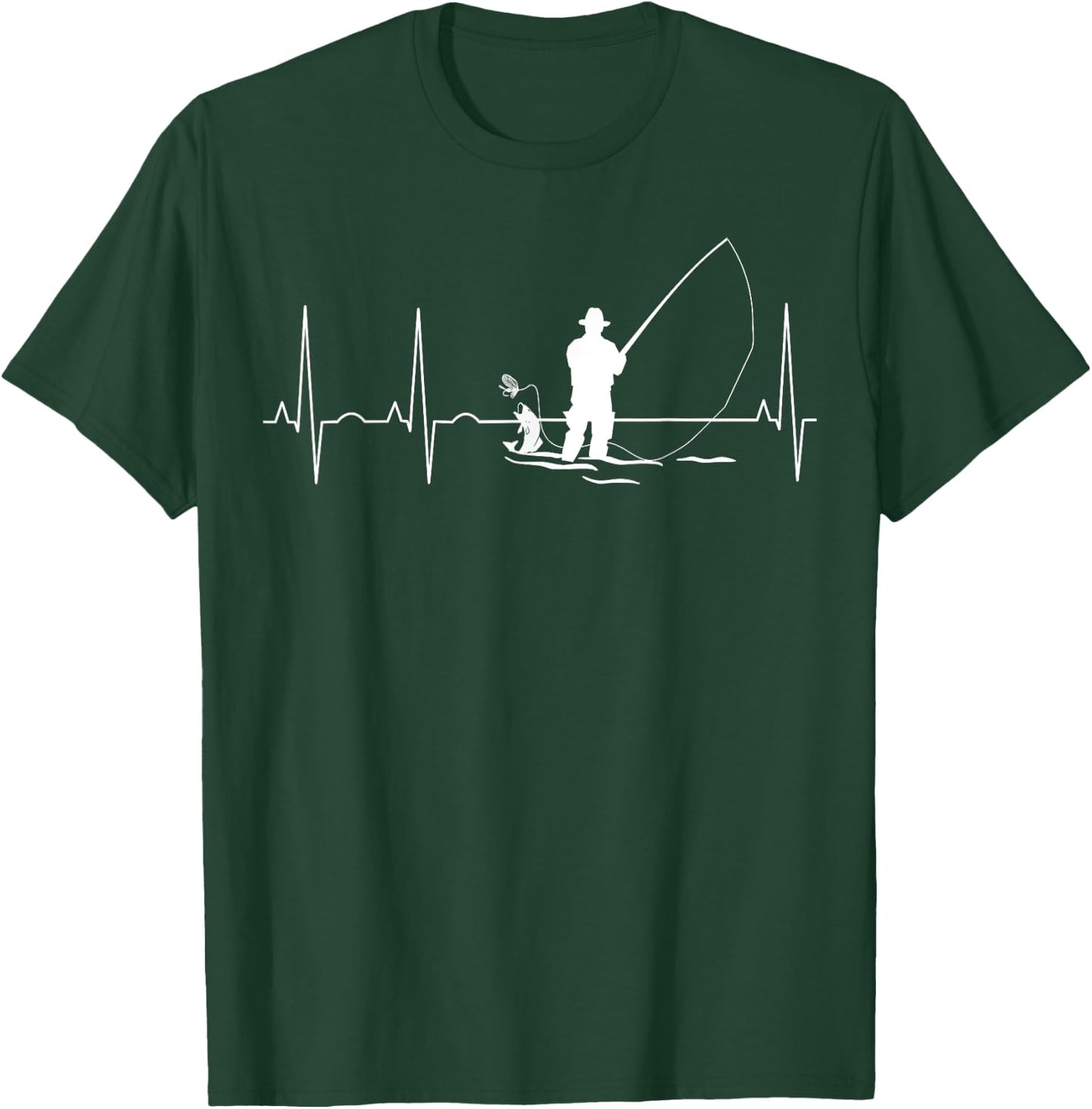 GetgoodfitDesign Men's Fly Fishing Heartbeat , Black, Small T-Shirt - T-Shirt | Forest