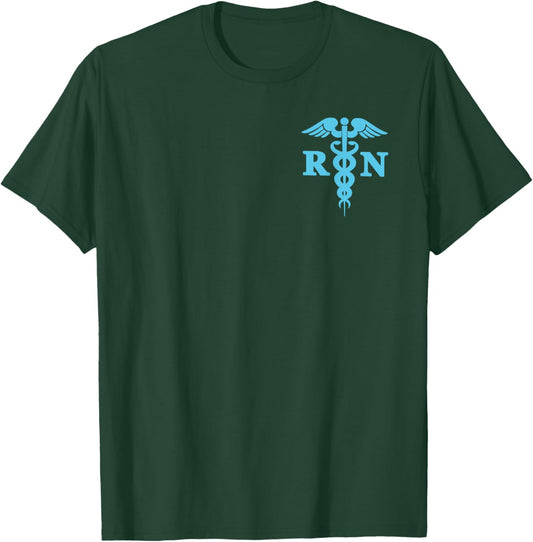 Teal Caduceus RN Registered Nurse Medical Symbol Logo Print T-Shirt - T-Shirt | Forest