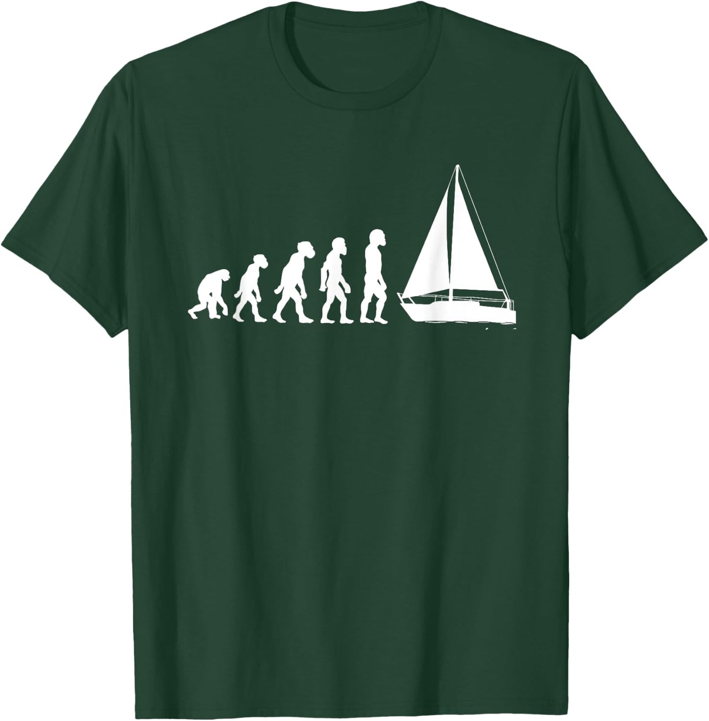 Funny Human Sailing Evolution Sailboat Sailor Boating Yacht T-Shirt - T-Shirt | Forest