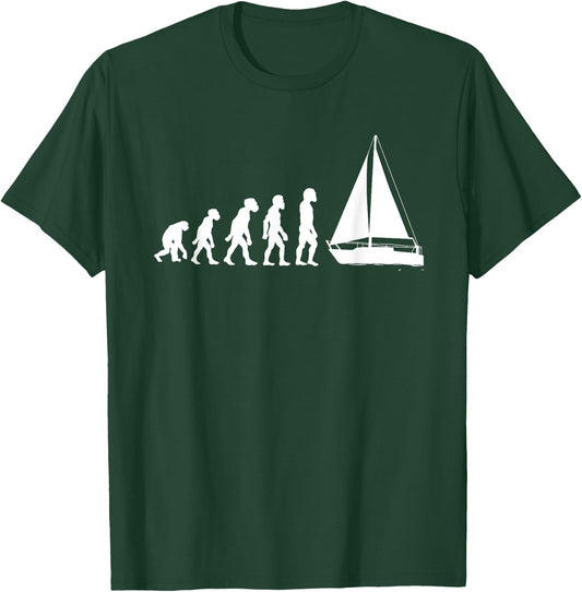 Funny Human Sailing Evolution Sailboat Sailor Boating Yacht T-Shirt - T-Shirt | Forest