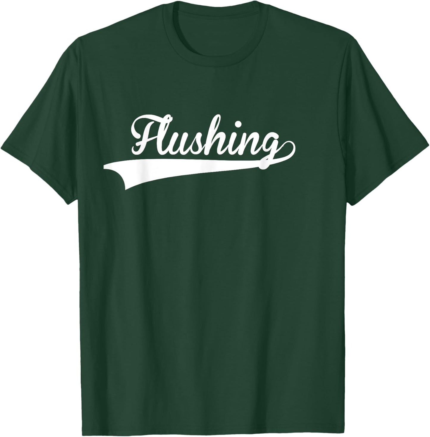 FLUSHING Baseball Vintage Retro Font T-Shirt - T-Shirt | Forest