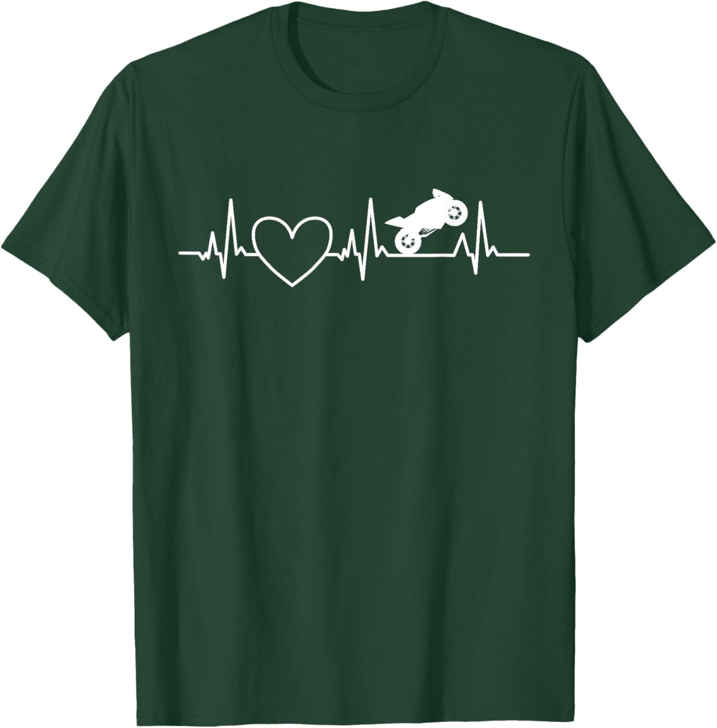 Motorcycle Heartbeat Design Women Funny Biker Riding T-Shirt - T-Shirt | Forest