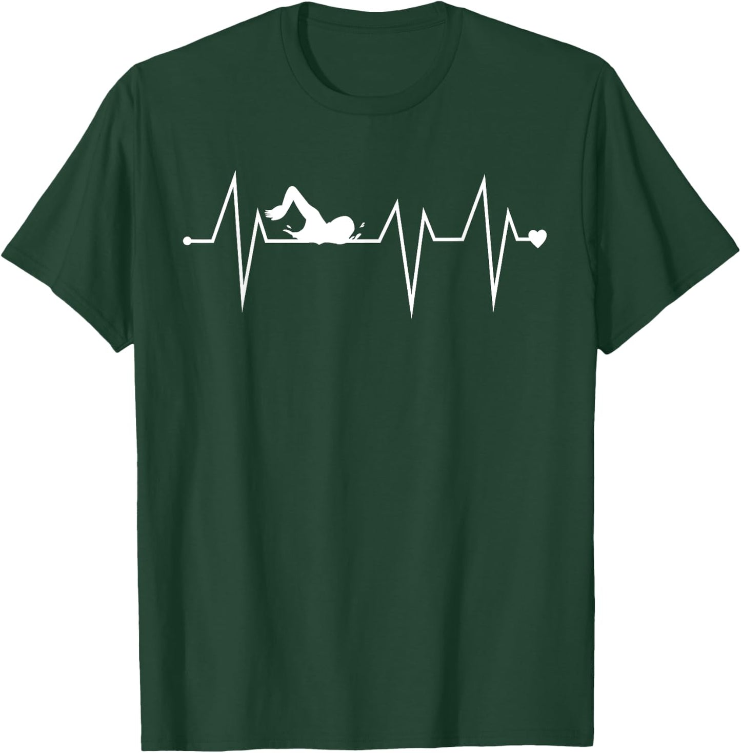 Funny Swimming Swimmer Rescue Heartbeat Heart Pulse Rate EKG T-Shirt - T-Shirt | Forest