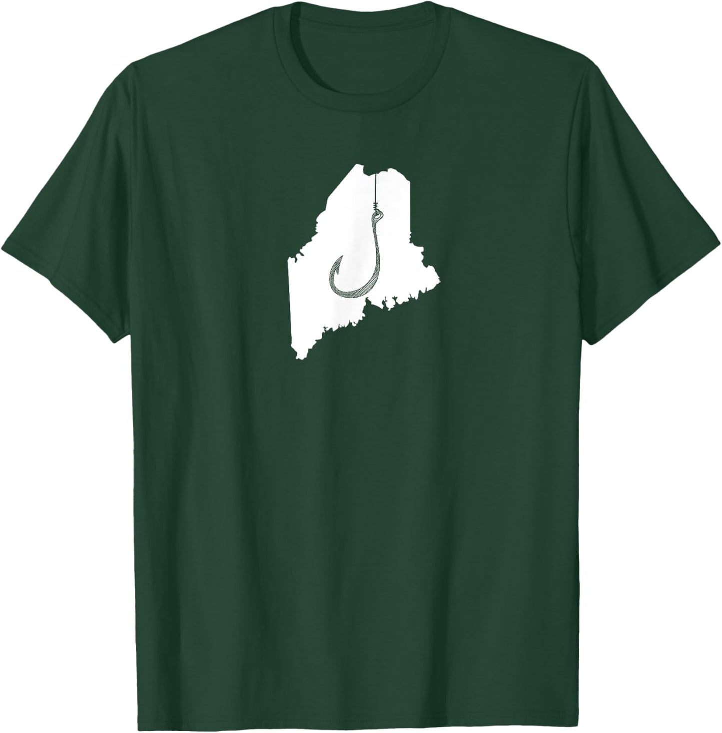 Maine Fishing, Angler State Fisherman Fish Hook T-Shirt - T-Shirt | Forest