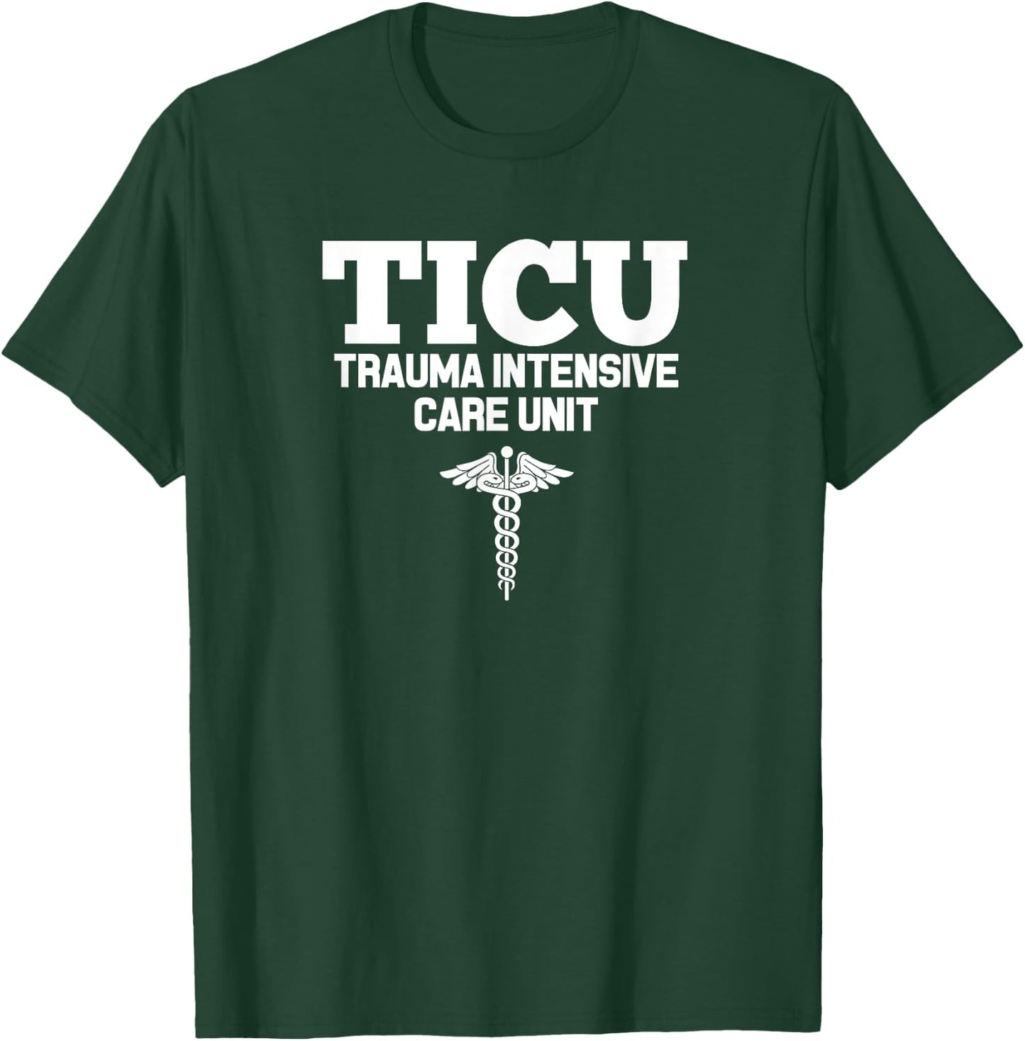 Nursing & Hospital Staff Uniform Apparel Adult Black Classic Fit Short Sleeve - Small - TICU Registered Nurse Intensive Care Unit RN Staff T-Shirt - T-Shirt | Forest
