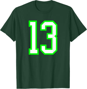 Sports Team Jersey #13 White Lime Jersey Number 13 T-Shirt - T-Shirt | Forest