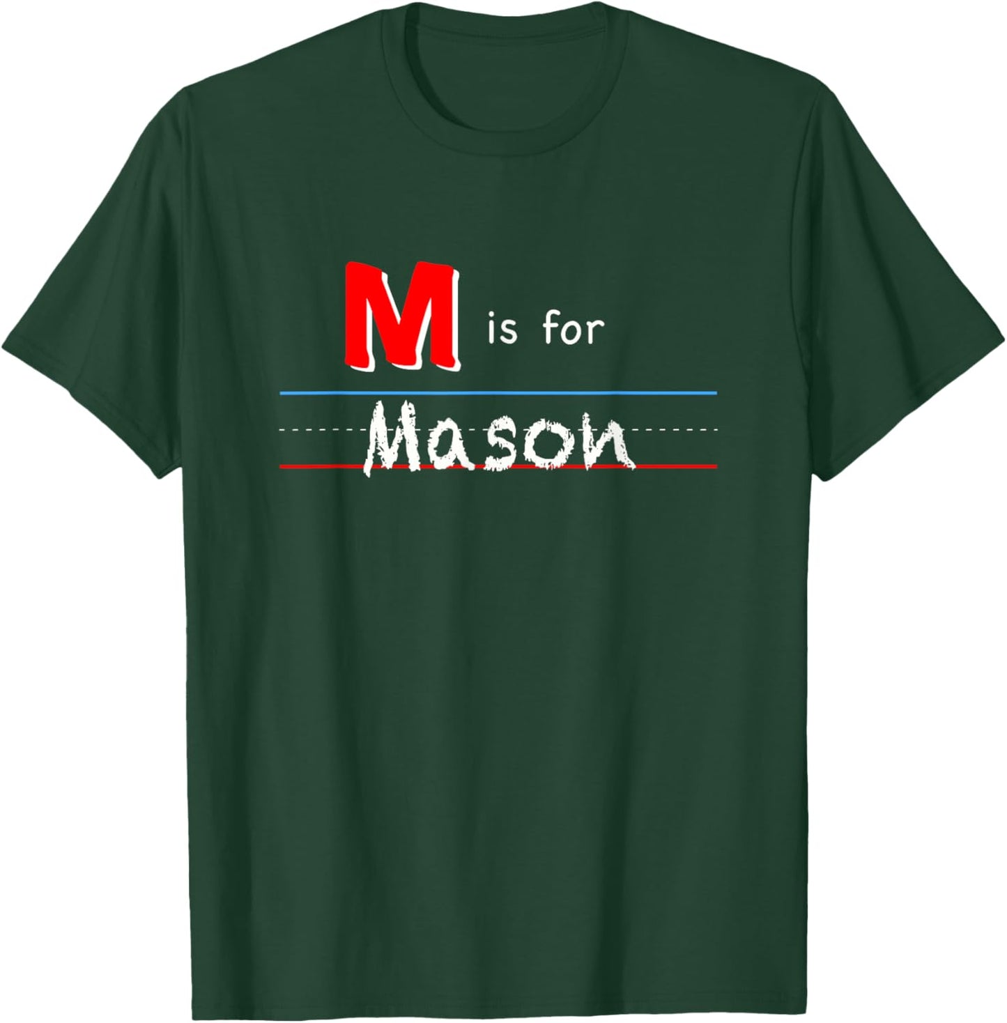 M Is For Mason, boys custom personalized name kids school T-Shirt - T-Shirt | Forest