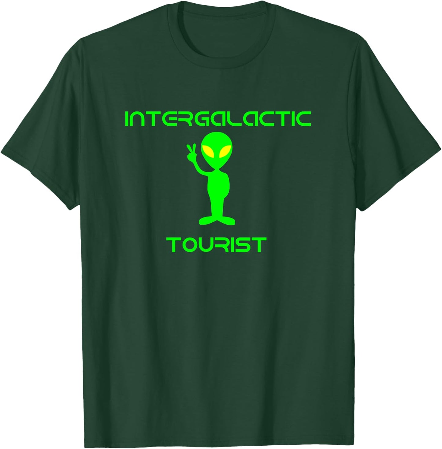 Intergalactic Tourist Funny Green Alien UFO Retro Peace T-Shirt - T-Shirt | Forest