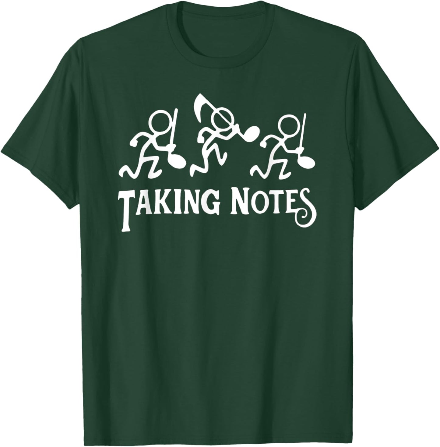 Taking Notes - Funny Stick Men Stealing Music Notes T-Shirt - T-Shirt | Forest