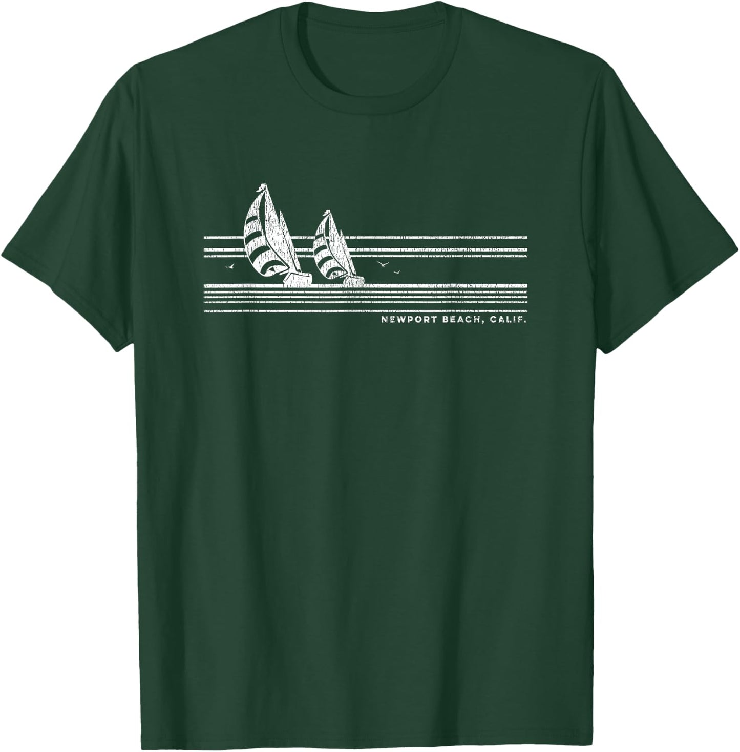 Newport Beach CA Vintage Sailing 70s Nautical Sailboat Women Girls Kids T-Shirt - T-Shirt | Forest
