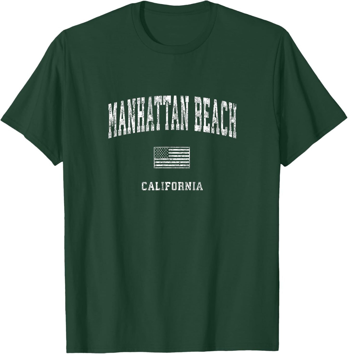 Manhattan Beach California CA Vintage American Flag T-Shirt - T-Shirt | Forest