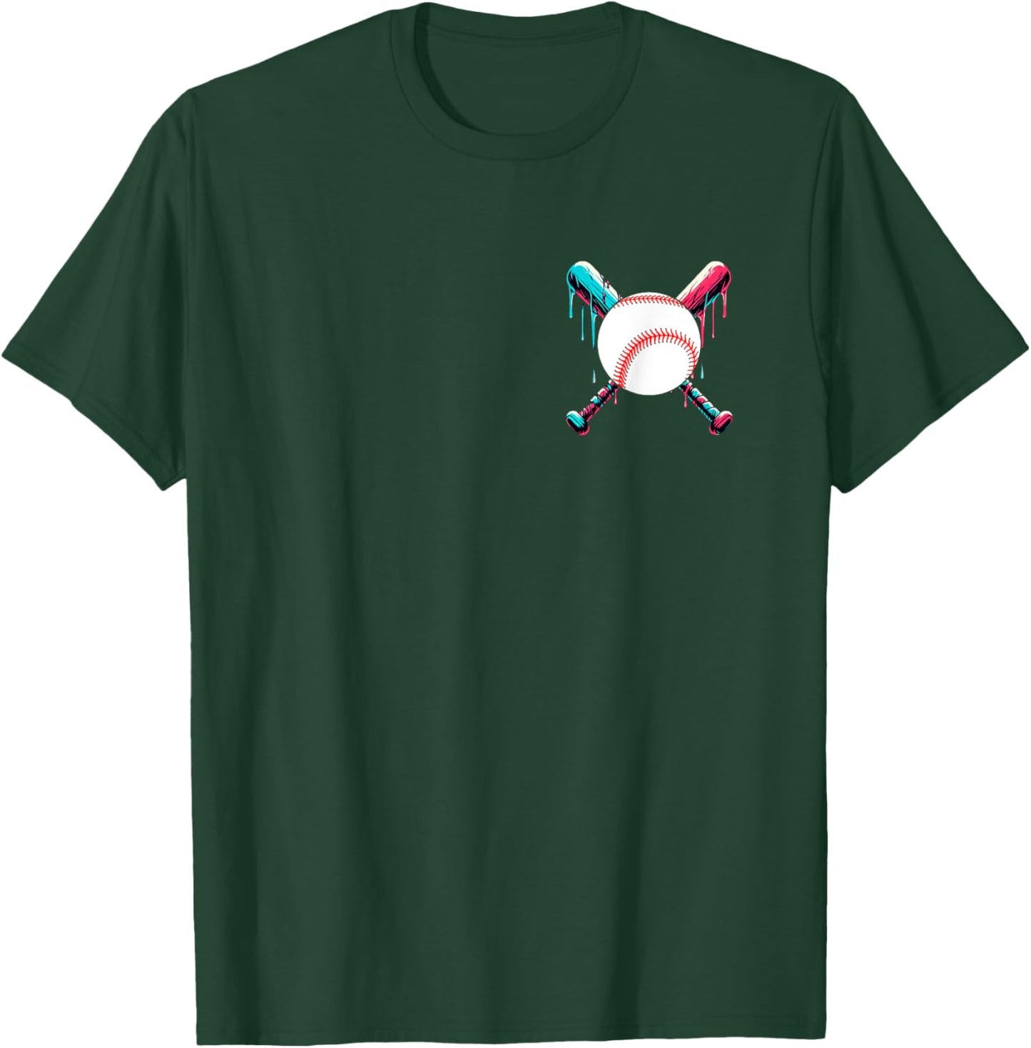 Baseball Bat Drip with Melting Ice Cream Drippy Pocket T-Shirt - T-Shirt | Forest