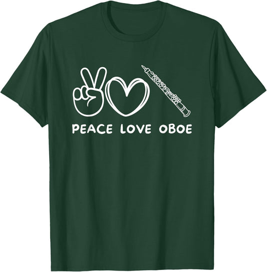 Peace, Love And Oboe Retro Oboe Lover -Adults Black Cotton Blend Short Sleeve Classic Fit Small T-Shirt - T-Shirt | Forest
