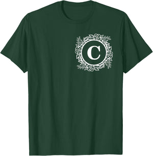 Personalized Monogram Letter C Initial Cute Floral Wreath T-Shirt - T-Shirt | Forest