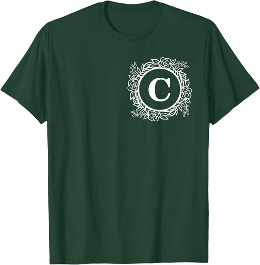 Personalized Monogram Letter C Initial Cute Floral Wreath T-Shirt - T-Shirt | Forest