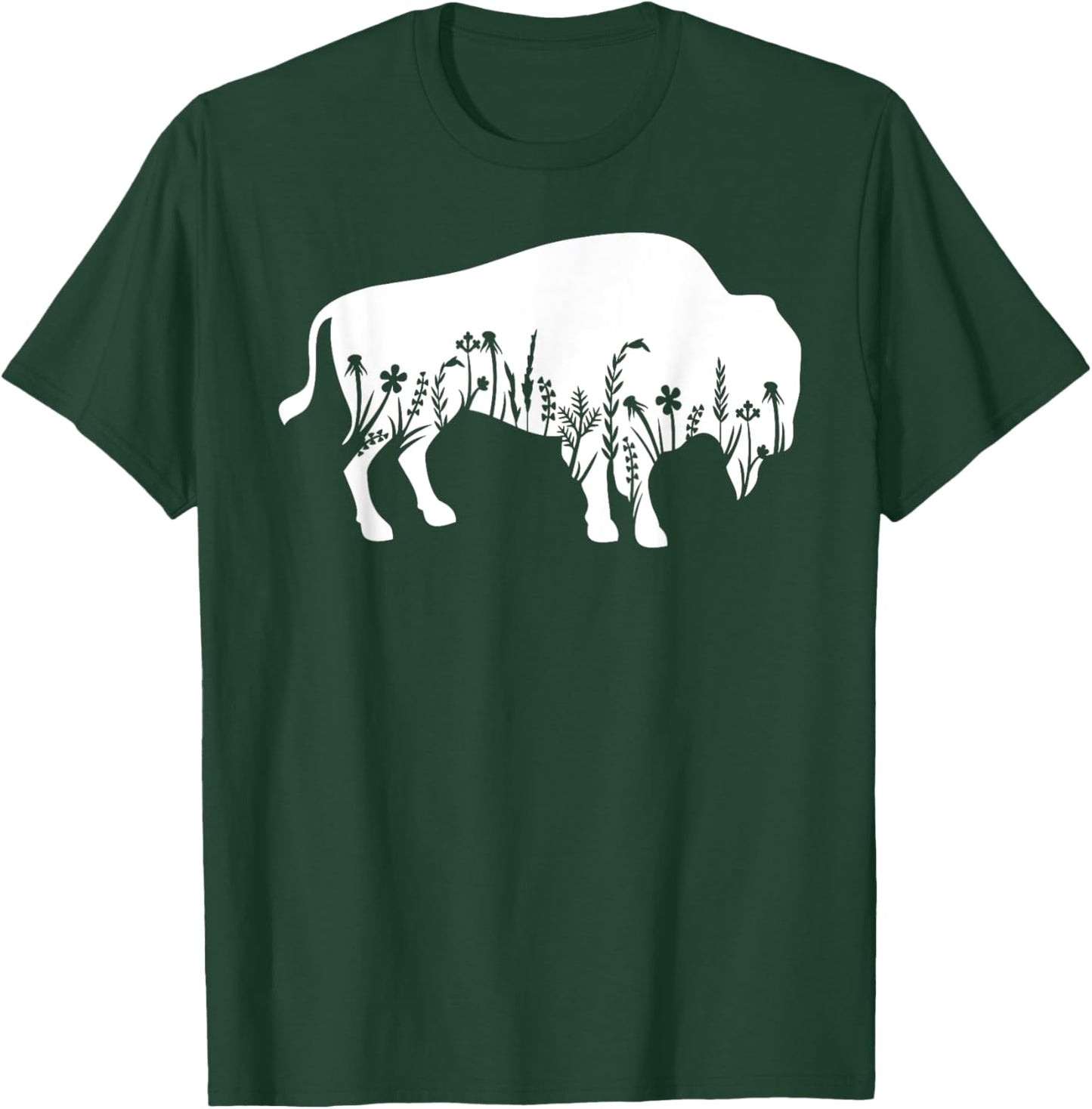 Buffalo Flower American Bison Animal Silhouette T-Shirt - T-Shirt | Forest