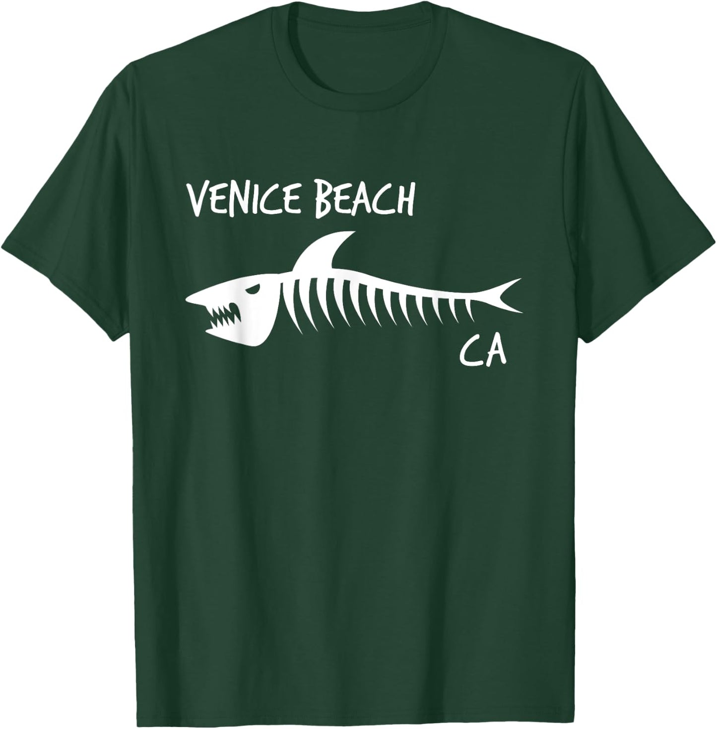 Venice Beach CA Shark Skeleton White Print Men Women Kids T-Shirt - T-Shirt | Forest