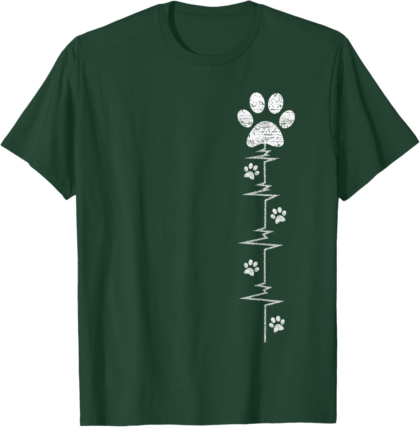 Dog Paw Print Heartbeat Shirt Women Girls Mom Love Dogs T-Shirt - T-Shirt | Forest