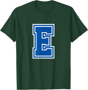 Blue Letter E Monogram Initial T-Shirt - T-Shirt | Forest