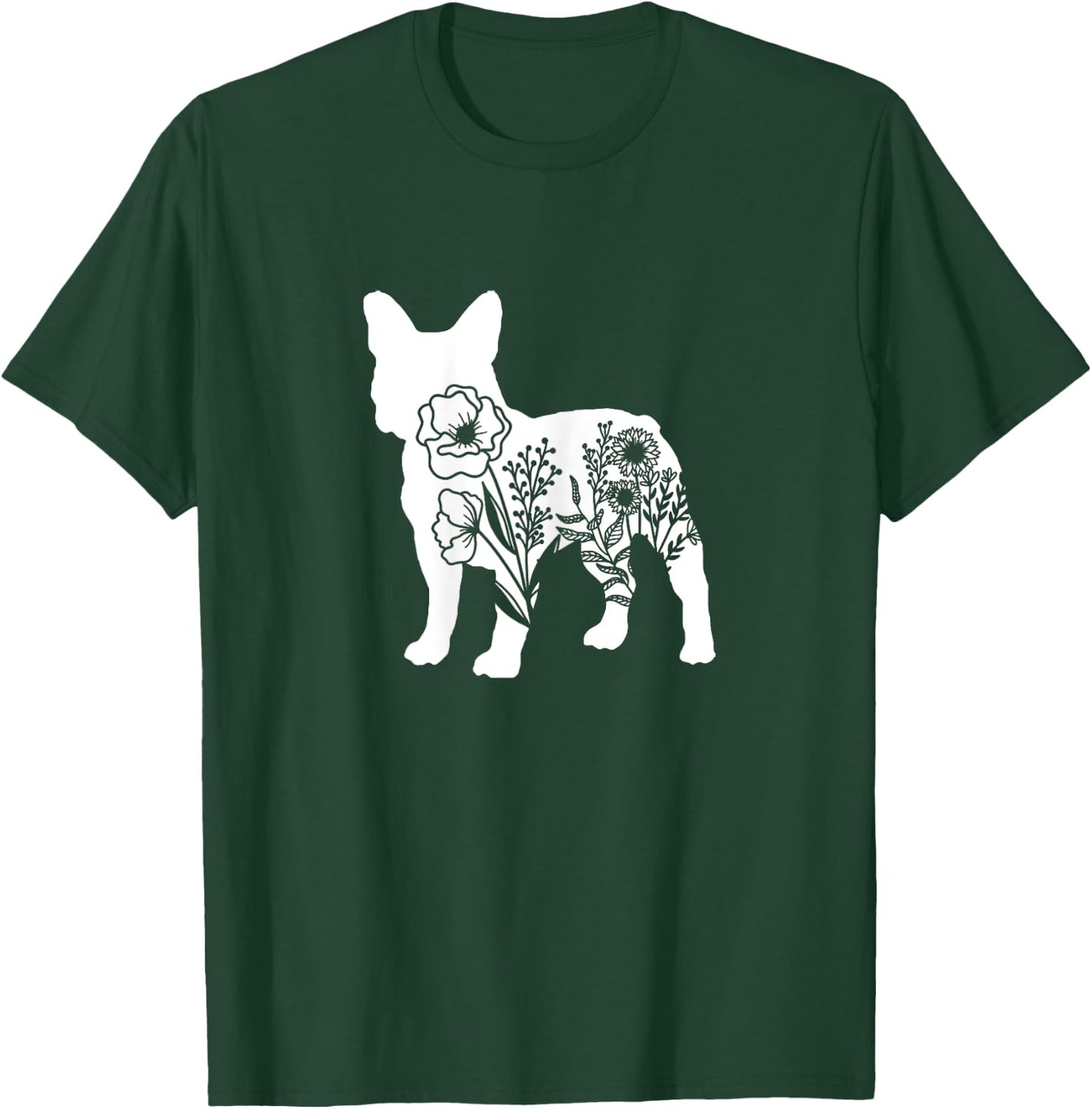 Floral French Bulldog Dog Mom Flowers for Human Cute T-Shirt - T-Shirt | Forest
