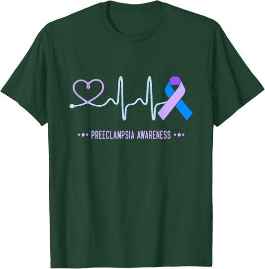 Preeclampsia Awareness Heartbeat Ribbon T-Shirt - T-Shirt | Forest