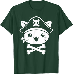 Pirate Cat Crossbones Cat Lover Kitty Cats Kitten Owner Men Women Girls Kids T-Shirt - T-Shirt | Forest