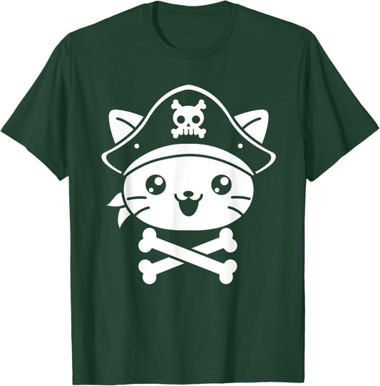 Pirate Cat Crossbones Cat Lover Kitty Cats Kitten Owner Men Women Girls Kids T-Shirt - T-Shirt | Forest