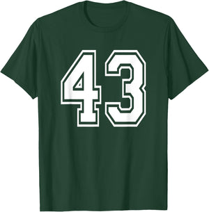 Number 43 Numbered Uniform Sports Jersey Team 43rd Birthday T-Shirt - T-Shirt | Forest