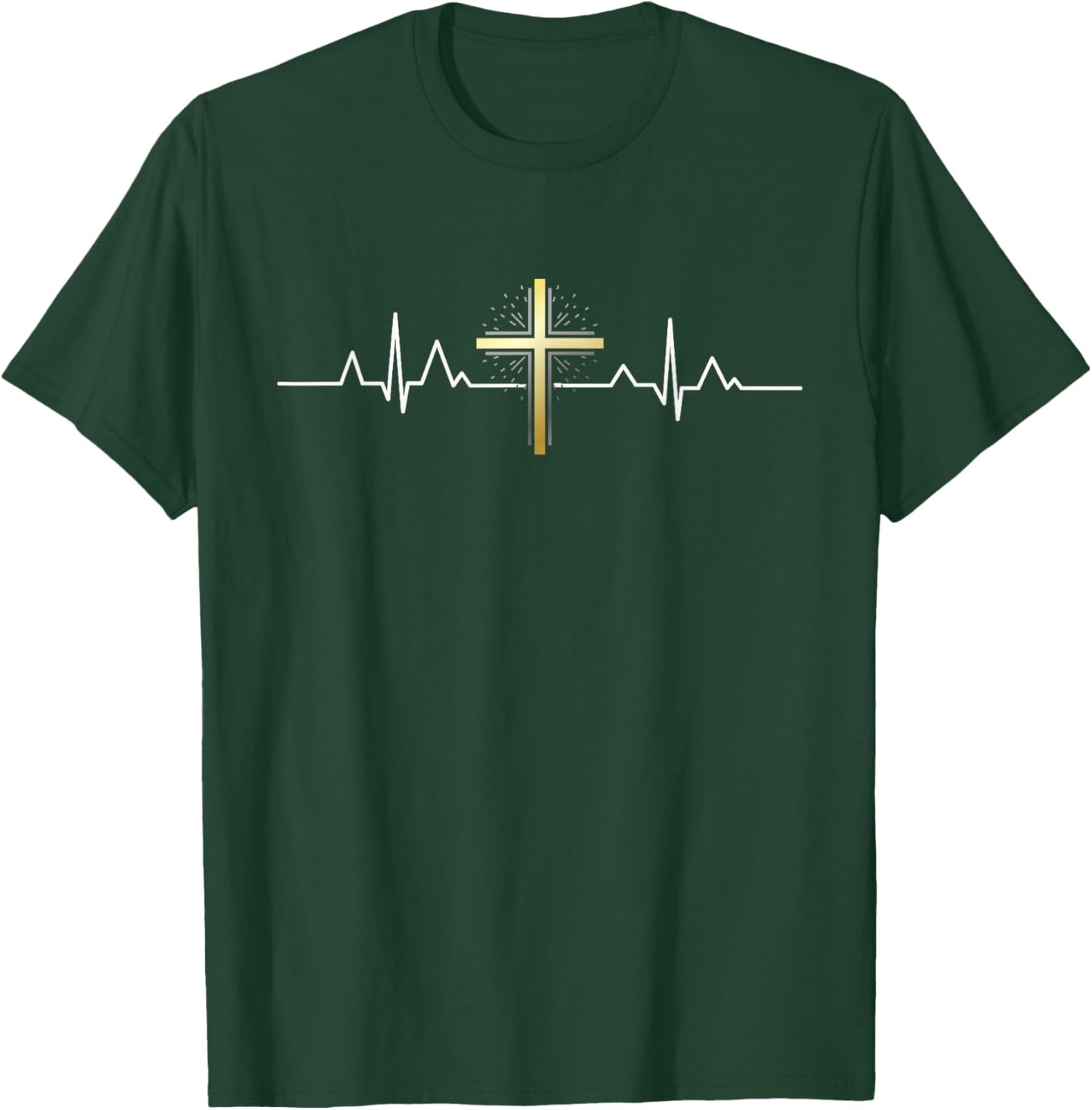 Cross Heartbeat Christian Clothing T-Shirt - T-Shirt | Forest