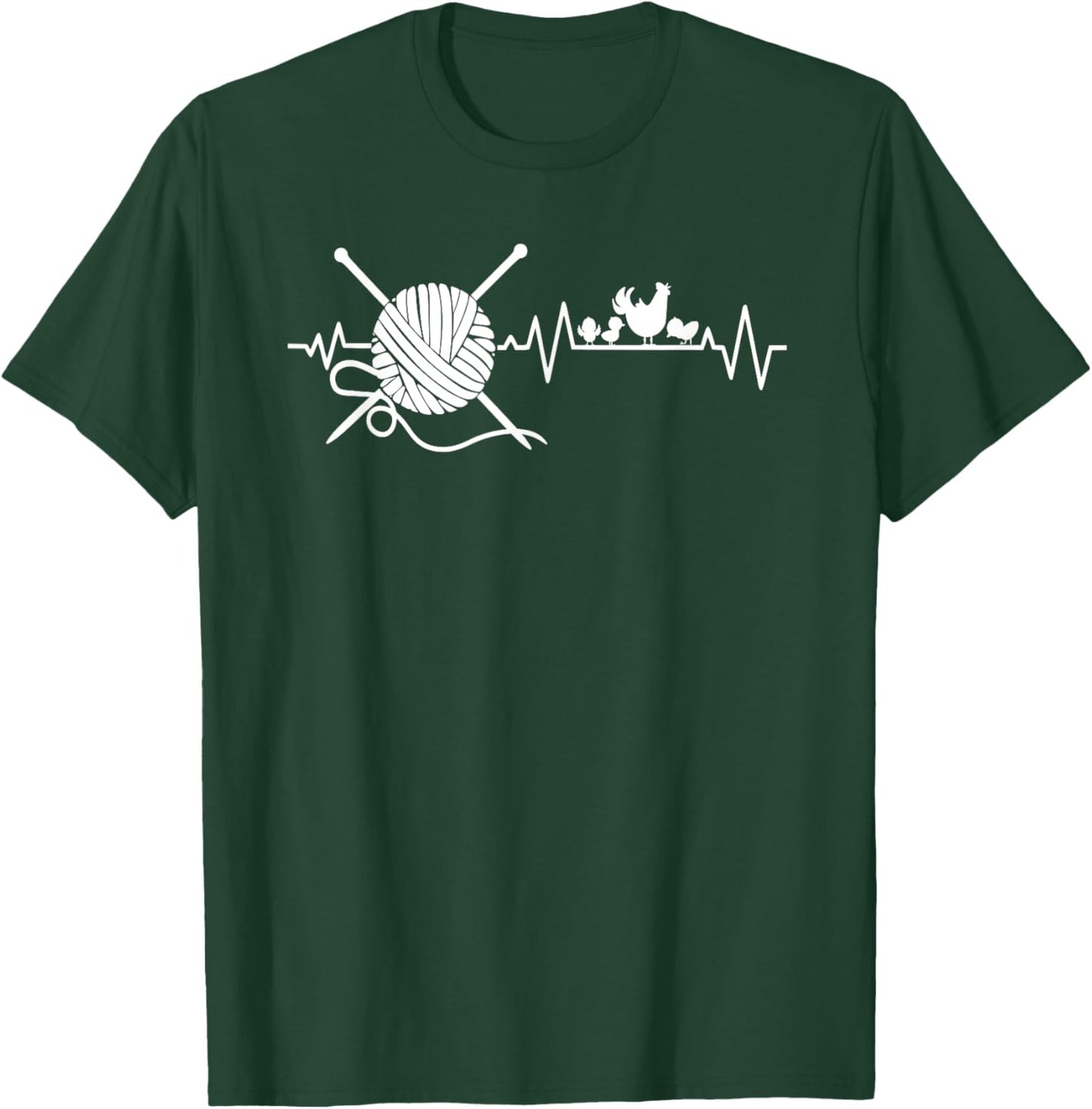 Knitting Yarn Crochet Backyard Chicken Lover Heartbeat T-Shirt - T-Shirt | Forest