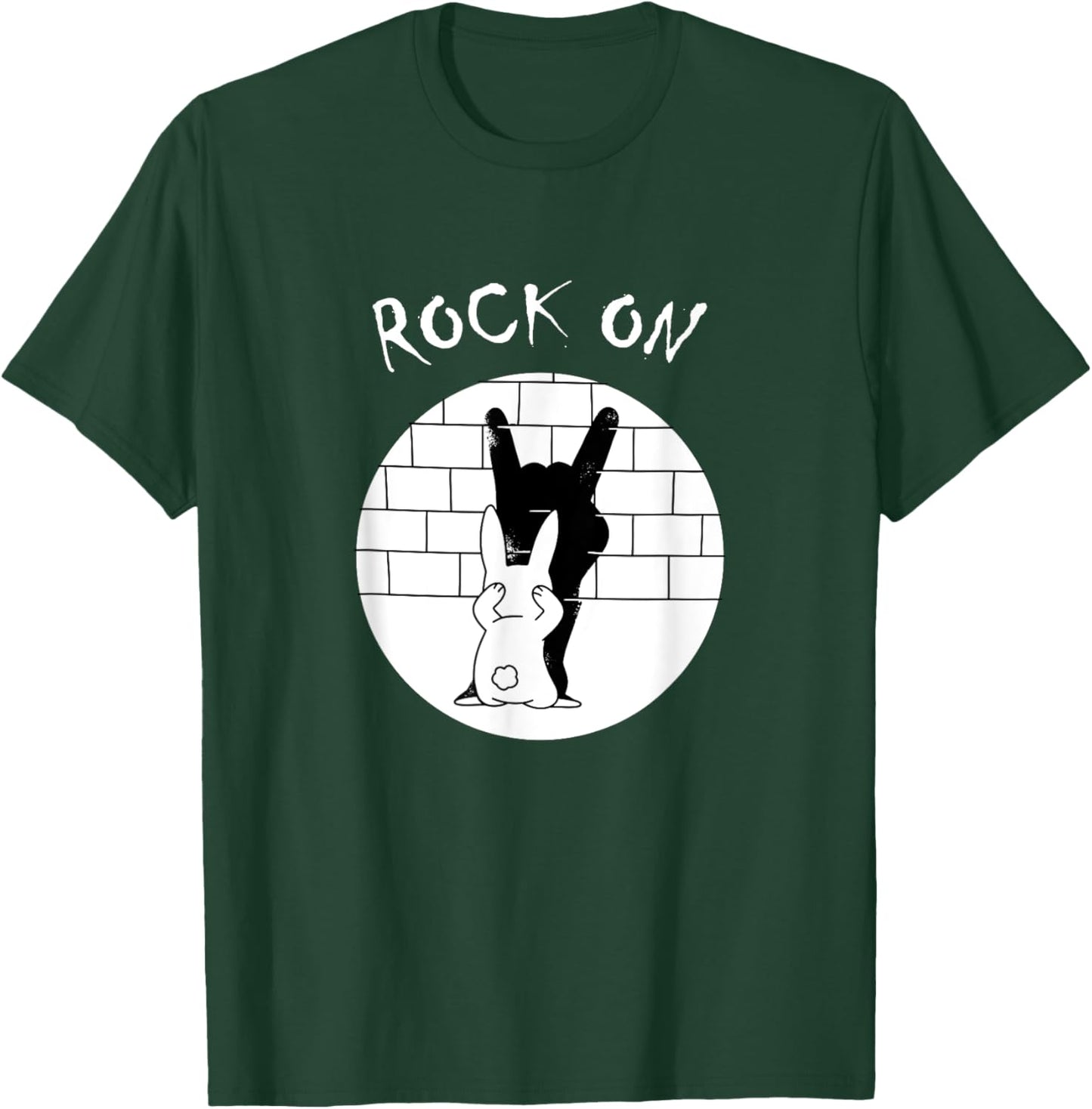 Funny Rock On Rabbit Bunny Shadow Music Rock 'n Roll Hand T-Shirt - T-Shirt | Forest
