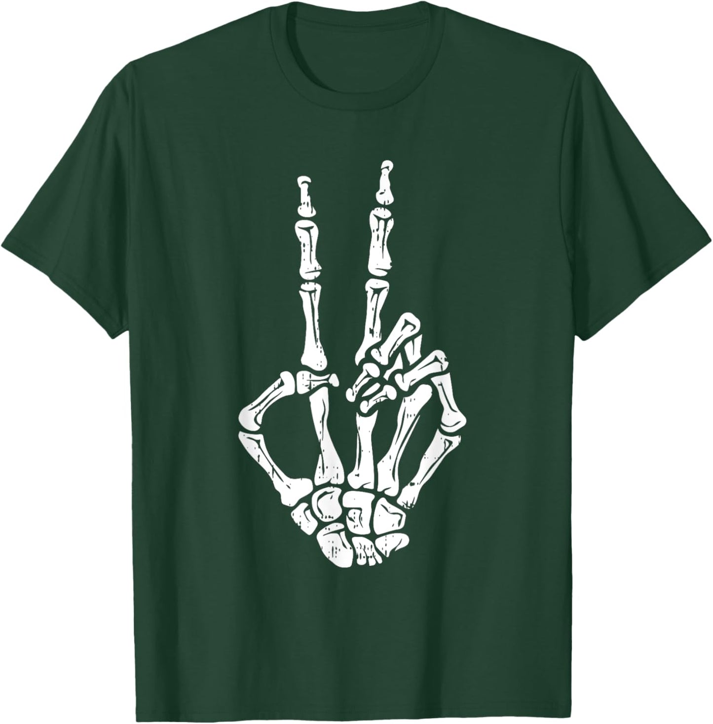 Skeleton Hand Peace Sign Halloween Costume Bones T-Shirt - T-Shirt | Forest