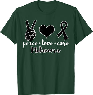 Peace Love Cure Melanoma Awareness Family Warrior T-Shirt - T-Shirt | Forest