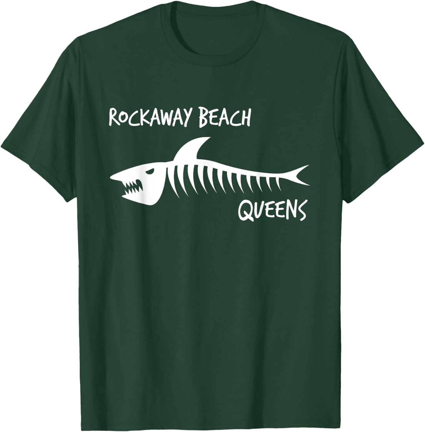 Rockaway Beach Queens Shark Skeleton White Print T-Shirt - T-Shirt | Forest
