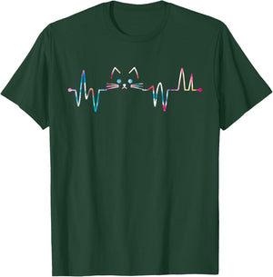 Heartbeat Cat Lover Animal Silhouette Cute Cat Men Women Kids T-Shirt - T-Shirt | Forest