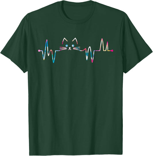 Heartbeat Cat Lover Animal Silhouette Cute Cat Men Women Kids T-Shirt - T-Shirt | Forest
