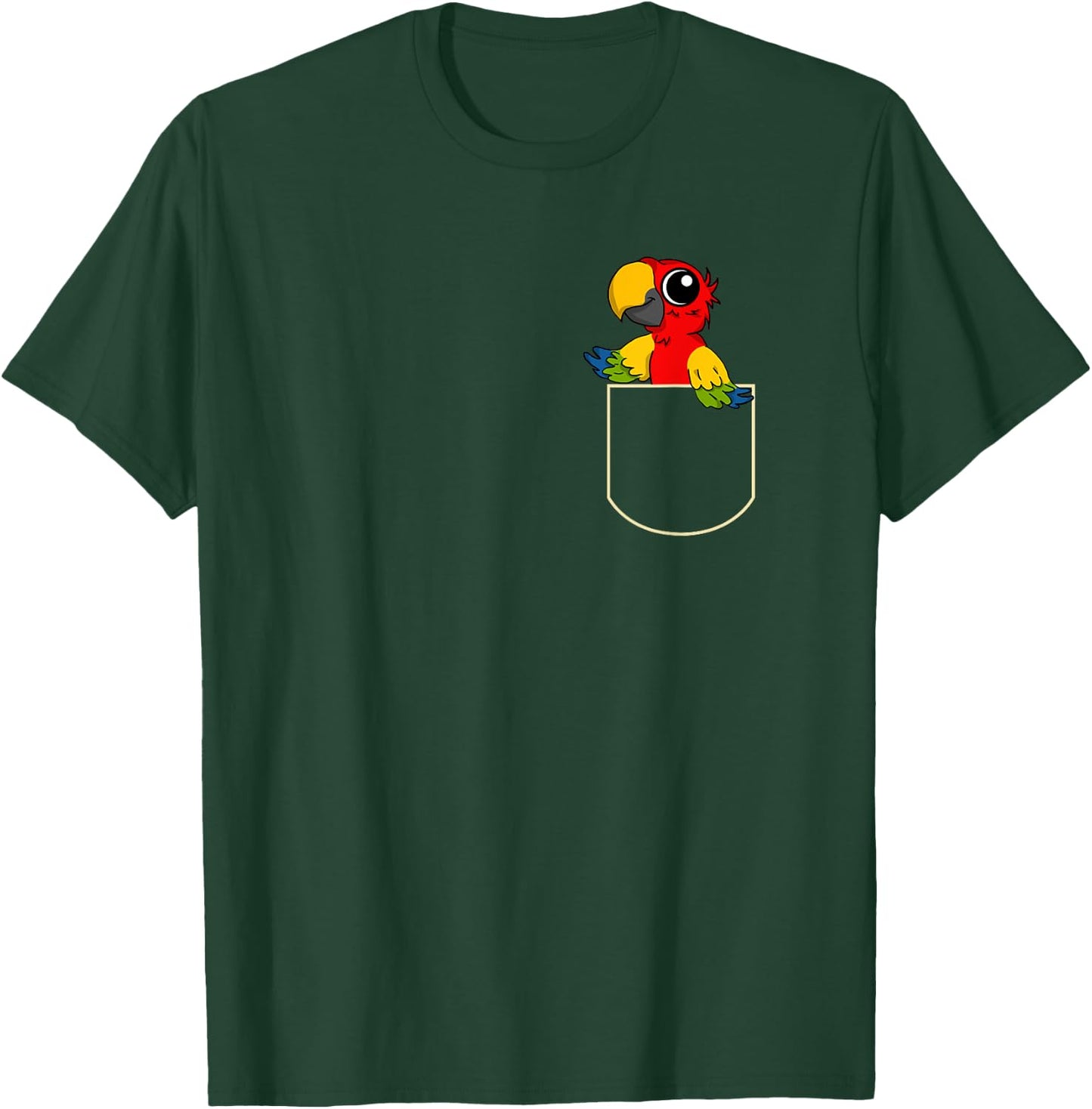 Funny Parrot in Chest Pocket Gift Parrots Pocket T-Shirt - T-Shirt | Forest