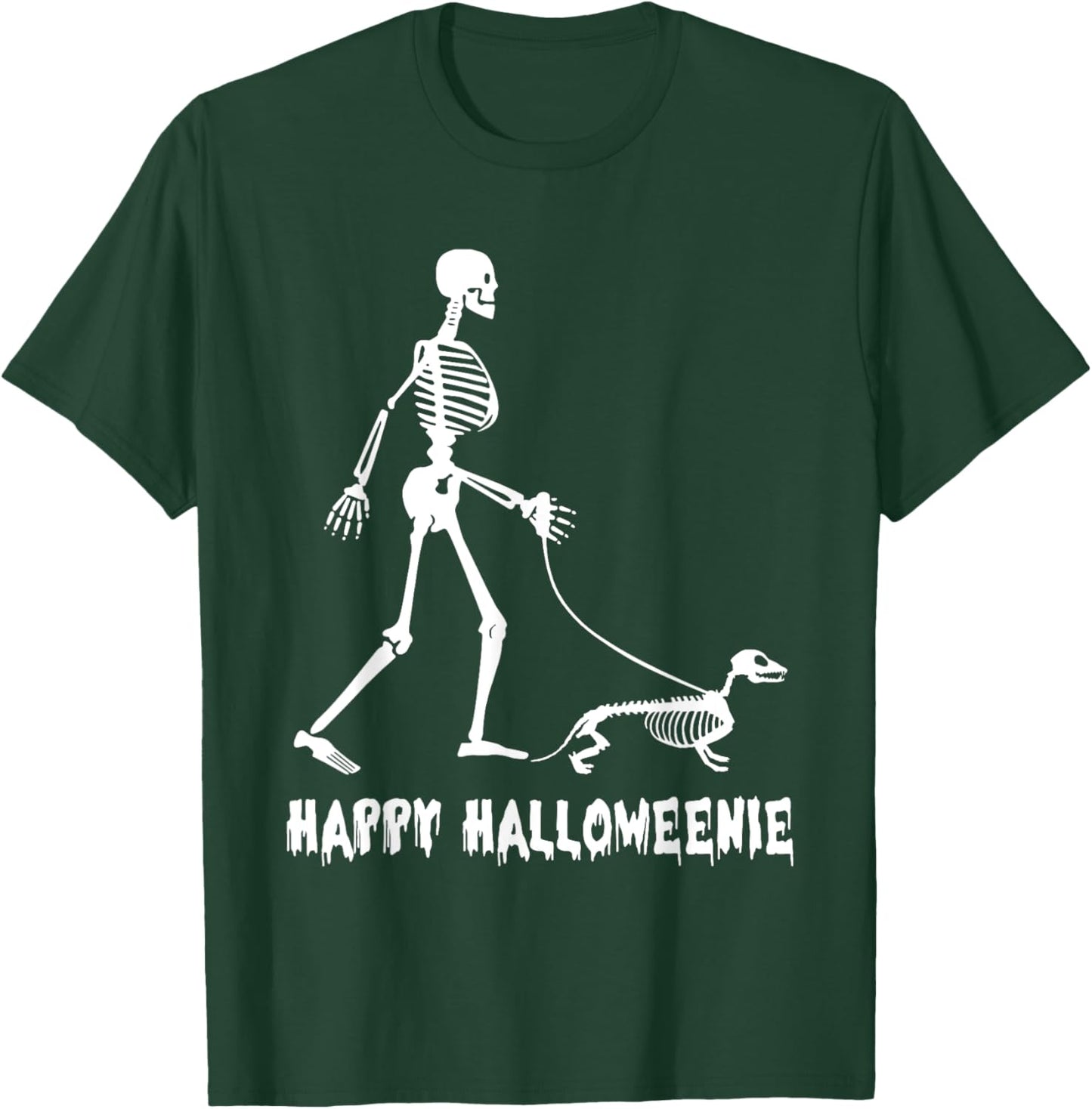 Happy Halloweenie Skeleton Walking Dachshund Dog Halloween Women Kids T-Shirt - T-Shirt | Forest