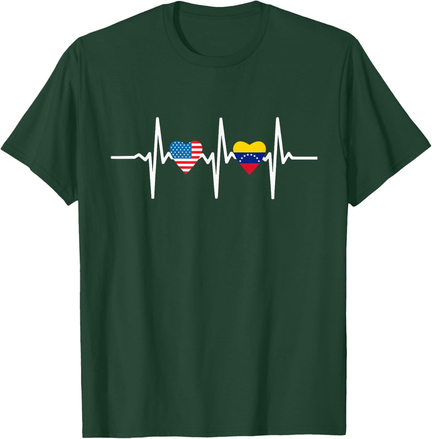 Half American And Venezuelan Usa Venezuela Flag Heartbeat T-Shirt - T-Shirt | Forest