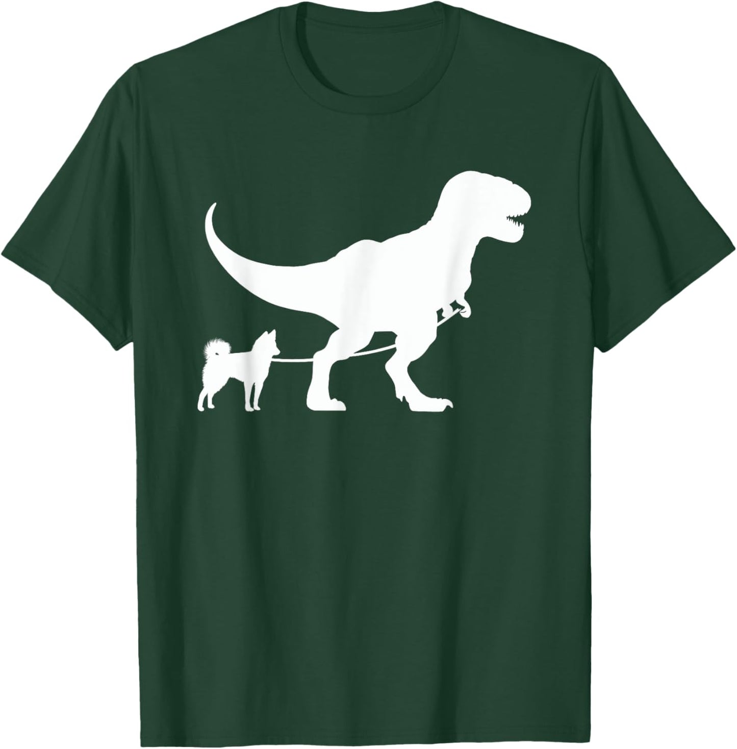 T-Rex Walking a Dog Funny Alaskan Klee Kai Dad Dog Lovers Men Women Kids T-Shirt - T-Shirt | Forest