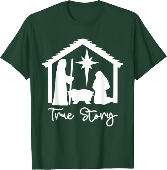 Christian Religious Christmas Nativity Scene True Story T-Shirt - T-Shirt | Forest