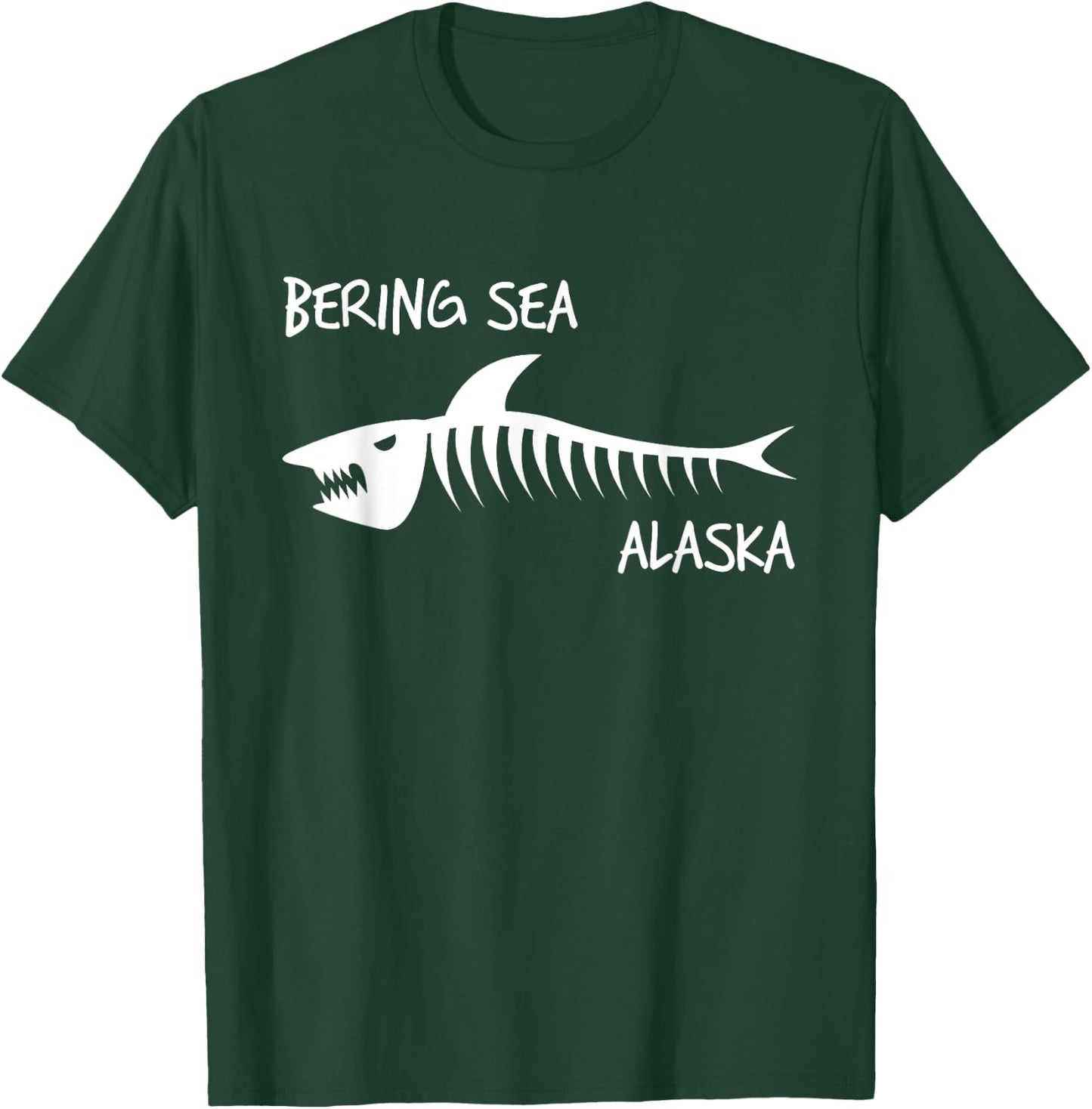 Bering Sea Alaska Shark Skeleton White Print T-Shirt - T-Shirt | Forest